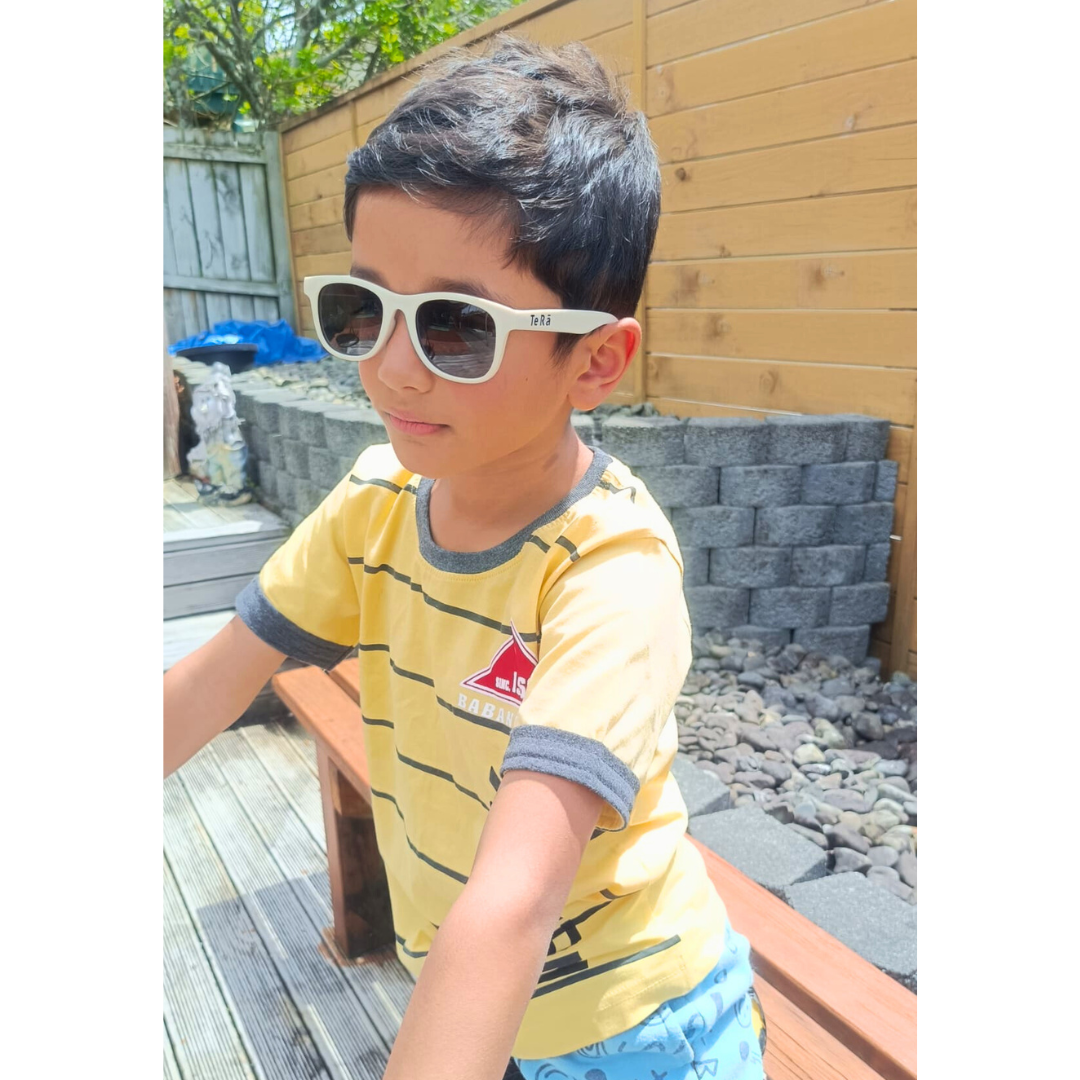 Koru Ivory White kids sunglasses NZ ages 5+ — Te Rā