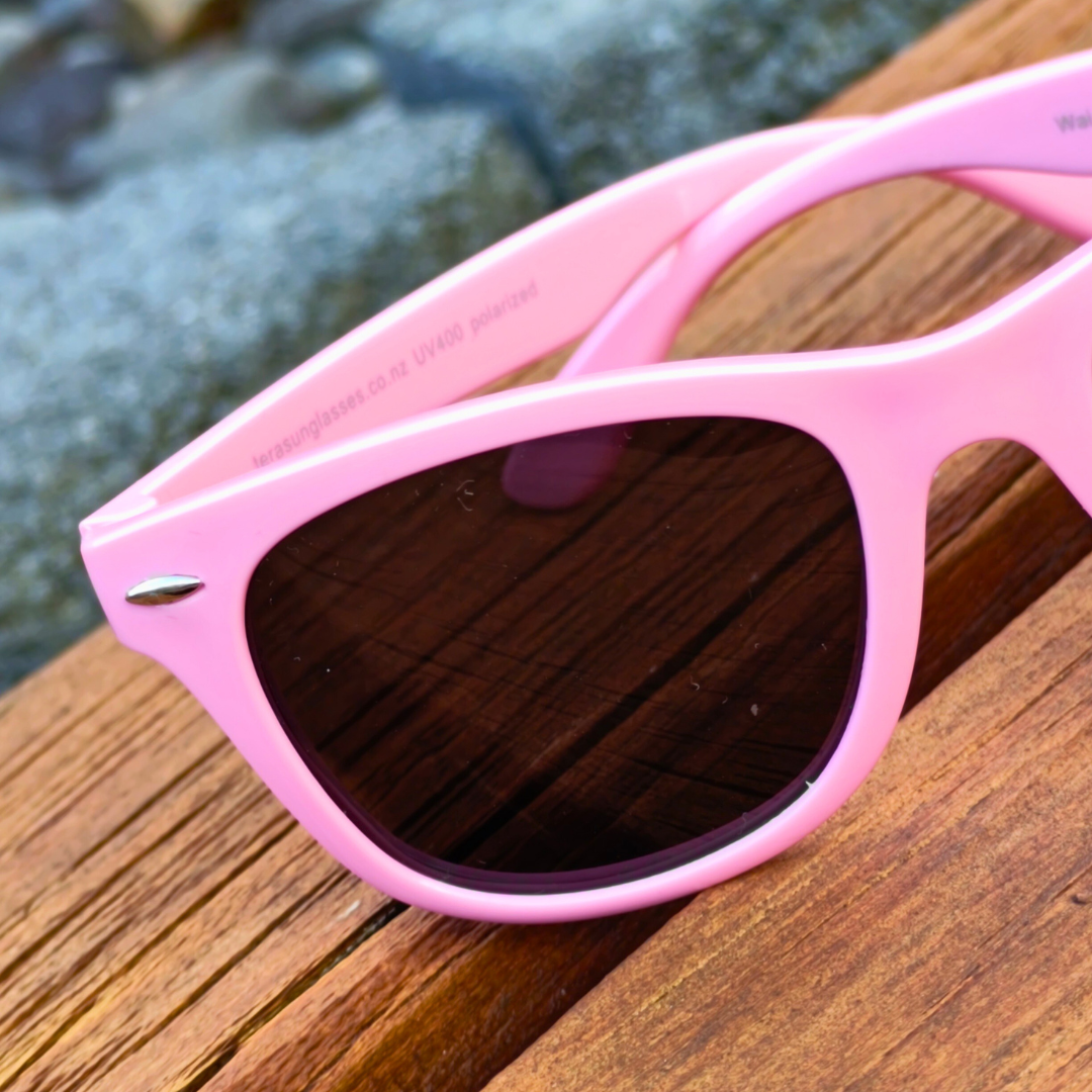 Wai Flamingo Pink retro kids sunglasses NZ ages 5+ — Te Rā
