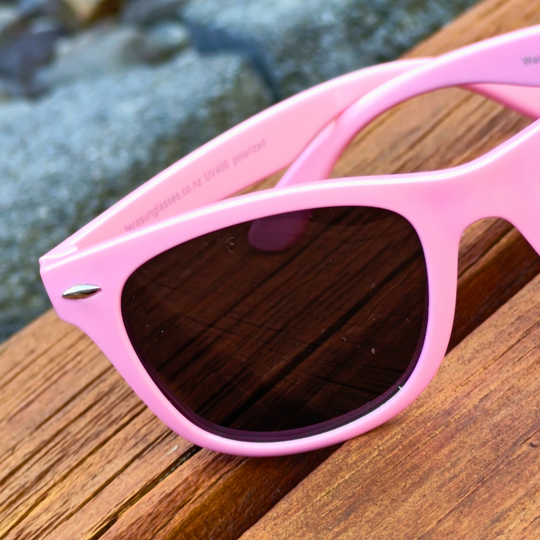 Wai Flamingo Pink retro kids sunglasses NZ ages 5+ — Te Rā